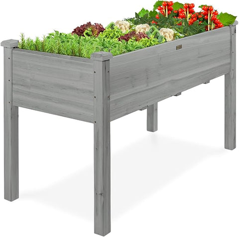 Best Choice Products 48 x 24 x 30 Inches Raised Garden Bed, Elevated Wood Planter Box Stand for Backyard, Patio, Balcony with Bed Liner, 200 Pound Capacity - Gray
