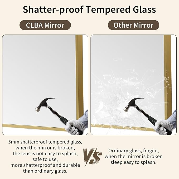 Gold Bathroom Mirror, 30x36 Inch Aluminum Frame Rectangle Mirror, Anti-Rust, Tempered Glass, Wall Mirror for Over Sink, Vanity, Bedroom, Entryway, Horizontal/Vertical