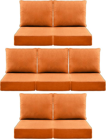 Luxury 6" Outdoor Cushions for Patio Furniture, 24x24x6 Thick Seat Cushion Set of 7, Fade Resistant Couch Chair Replacement Cushions High Density Deep Wicker Chair Cushion w/Removable Cover, Orange