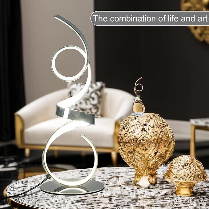 20W Modern Table Lamp,2700LM 3 Colors Remote Stepless Dimmable Bedside Lamp, Chrome LED Art Desk Lamp 21.4 Inch with Touch Switch for Living Room,Bedroom