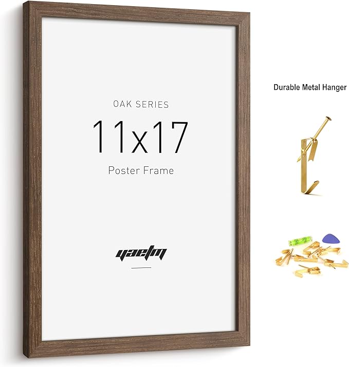 Yaetm 11x17 Picture Frame with Tempered Glass - Brown Walnut, Solid Wood 11x17 Poster Frame for Picture & Art Print, Lightweight, Horizontal and Vertical Wall Mount (3 Pack, Walnut)