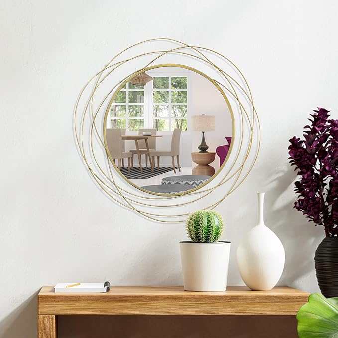 ironsmithn Wall Mirror Mounted Round Decorative Mirrors Circle for Bathroom Vanity, Living Room or Bedroom (Gold1)