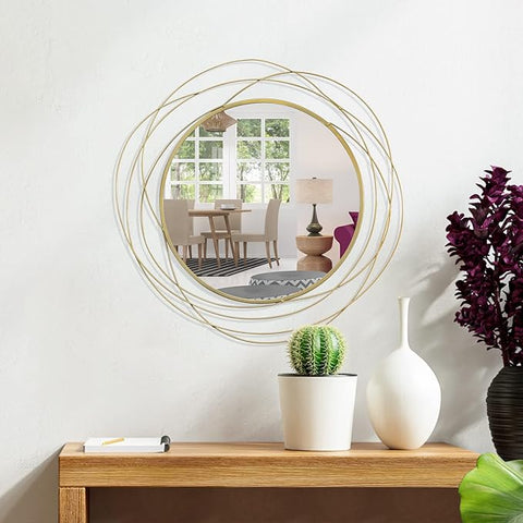 ironsmithn Wall Mirror Mounted Round Decorative Mirrors Circle for Bathroom Vanity, Living Room or Bedroom (Gold1)