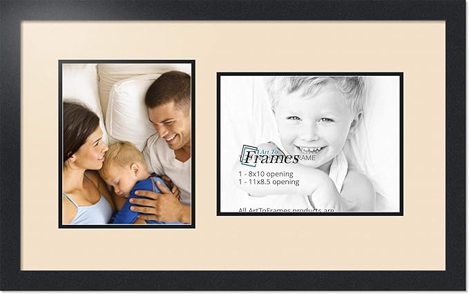ArtToFrames Collage Photo Frame Double Mat with 1 - 8.5x11^ 8x10 Openings and Satin Black Frame