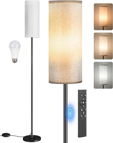 Dimmable Floor Lamp for Living Room with Remote and Foot Switch, Corner Floor Lamp, 66" Standing Tall Lamp, 10W 900LM LED Bulb Included, 3000K-6500K, Linen Shade, Weighted, FCC Listed W06LD05W1