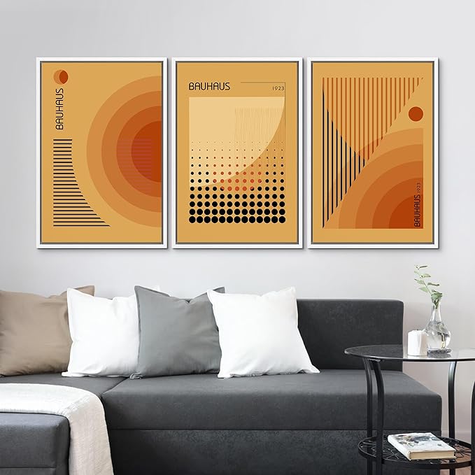 MUDECOR Framed Canvas Print Wall Art Bauhaus Art Prints Abstract Mid Century Modern Wall Art Minimalist Decor for Bedroom - 24"x36"x3 White