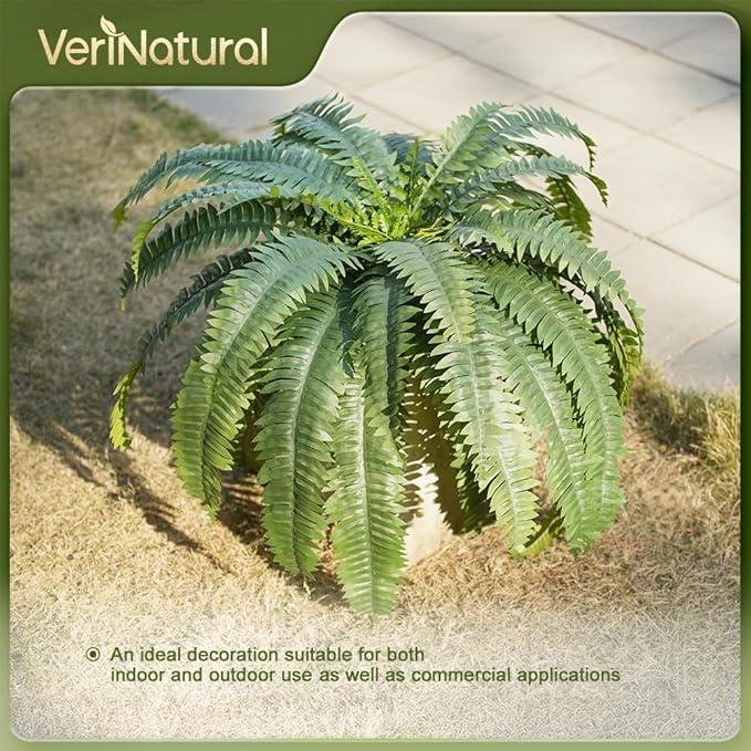 Artificial Boston Ferns 48" UV Resistant Faux Ferns with 33 Fronds for Outdoors - Large Fake Plants for Home, Garden, Front Porch and Hanging Decor - Lifelike Greenery for Indoor Spaces,2pcs VN141
