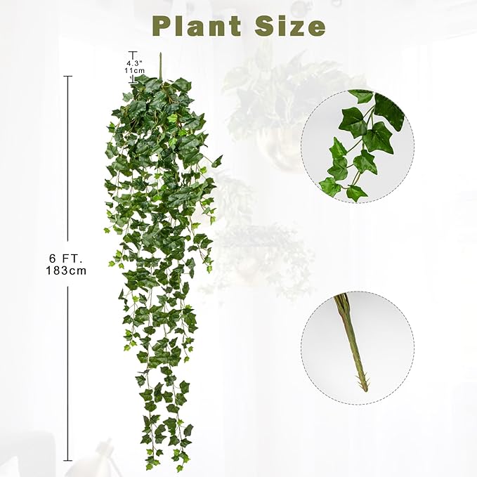 Hollyone Artificial Hanging Plants 6FT Fake Ivy Vine Faux Ivy Leaves Hanging Plant Greenery for Wall House Room Patio Indoor Outdoor Home Shelf Office Wedding Decor
