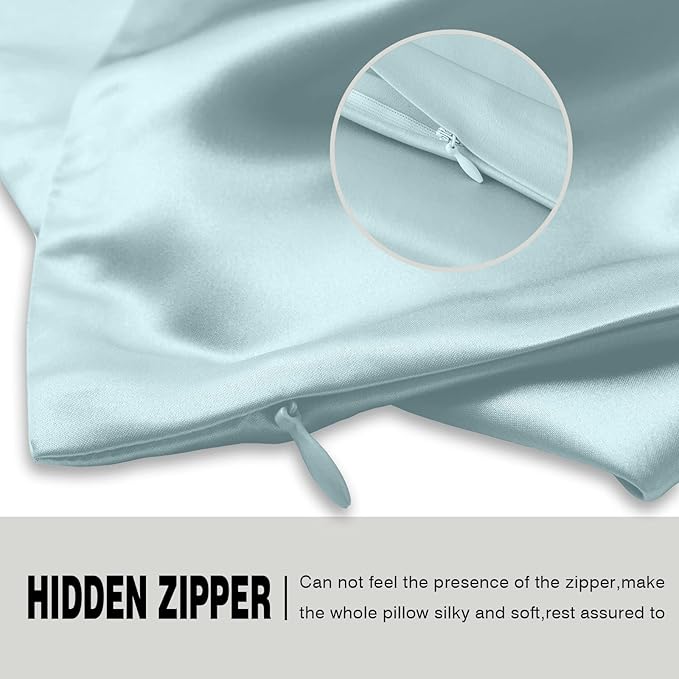 Mulberry Silk Pillowcase for Hair and Skin Pillow Case with Hidden Zipper Soft Breathable Smooth Cooling Silk Pillow Covers for Sleeping (Haze Blue, King（20"X 36"）)
