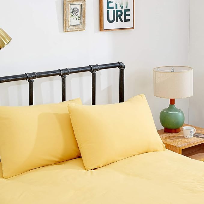 Pureant Yellow Comforter Set Queen Size Light Yellow Bedding Comforter Sets Cotton Women Men Solid Bright Color Quilt Blankets Soft Luxury Fresh Queen Comforter Breathable