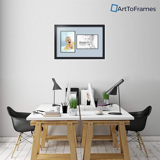 ArtToFrames Collage Photo Frame Double Mat with 2 - 8x12 Openings and Satin Black Frame