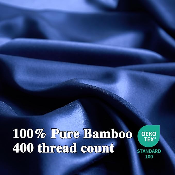 EVERLY California King Sheets Set,Luxuriously 400 Thread Count Organic Viscose Derived from Bamboo Bed Sheet,Cooling Sheets for California King Size 4 Piece Deep Pockets Bedding Sheets-Navy Blue