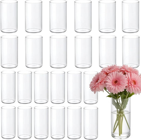 24 Pack 8 Inch Glass Vases, Clear Glass Vase Bulk Flower Cylinder Vases for Centerpieces Table Home Wedding Decorations