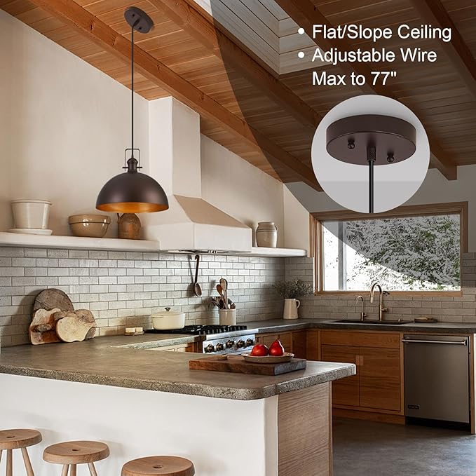 18 Inch Large Pendant Lights for Kitchen Island Matte ORB Farmhouse Pendant Light fixtures Adjustable Height Dome Hanging Light for Dinning Room Bedroom Hallway,1 Pack