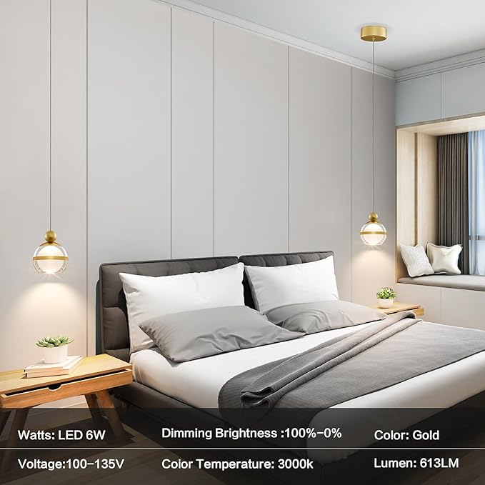 Gold Pendant Lights Kitchen Island Modern LED Ceiling Hanging Pendant Lights Acrylic Globe Pendant Light Fixtures for Dining Room Bedroom Living Room 1-Light