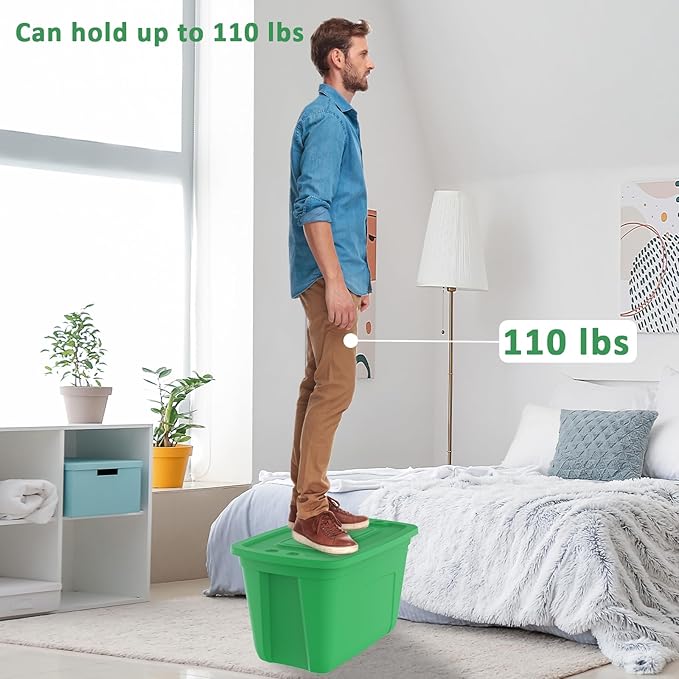 Storage Totes with Lids - Made in USA 18-Gallon (72-Quart) 4-Pack storage bins with lids plastic storage containers large storage boxes for Organizer Green/Green