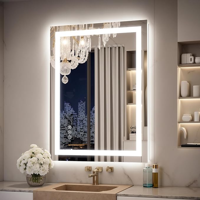 24x32 LED Bathroom Mirror with Lights – Anti-Fog, Dimmable, Backlit & Front Lit Lighted Vanity Mirror for Wall – Smart Bathroom Mirror with Memory Function, Shatterproof Tempered Glass