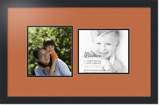 ArtToFrames Collage Photo Frame Double Mat with 2 - 7.5x8.5 Openings and Satin Black Frame