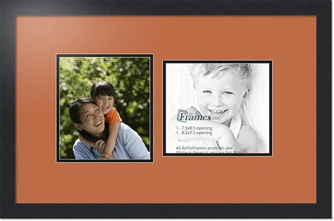 ArtToFrames Collage Photo Frame Double Mat with 2 - 7.5x8.5 Openings and Satin Black Frame