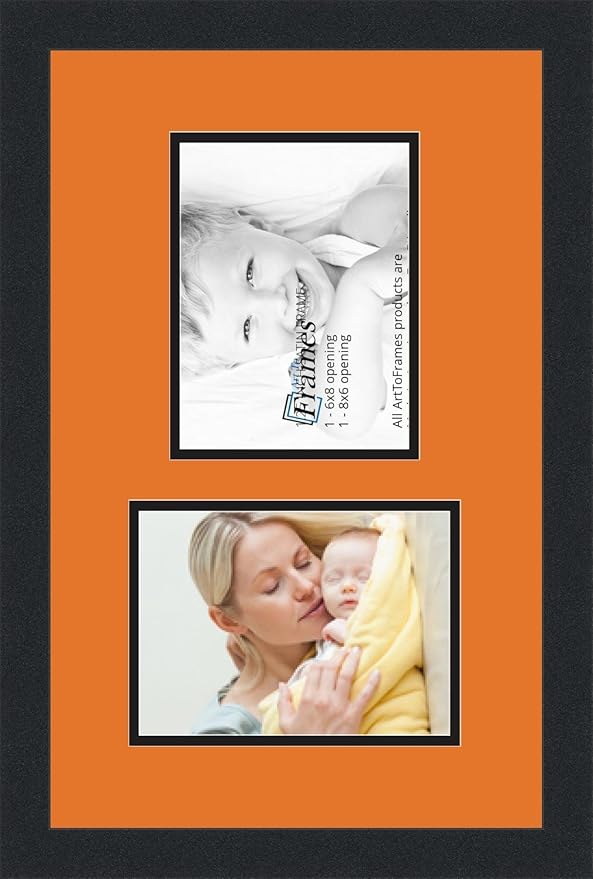 ArtToFrames Collage Photo Frame Double Mat with 2 - 6x8 Openings and Satin Black Frame