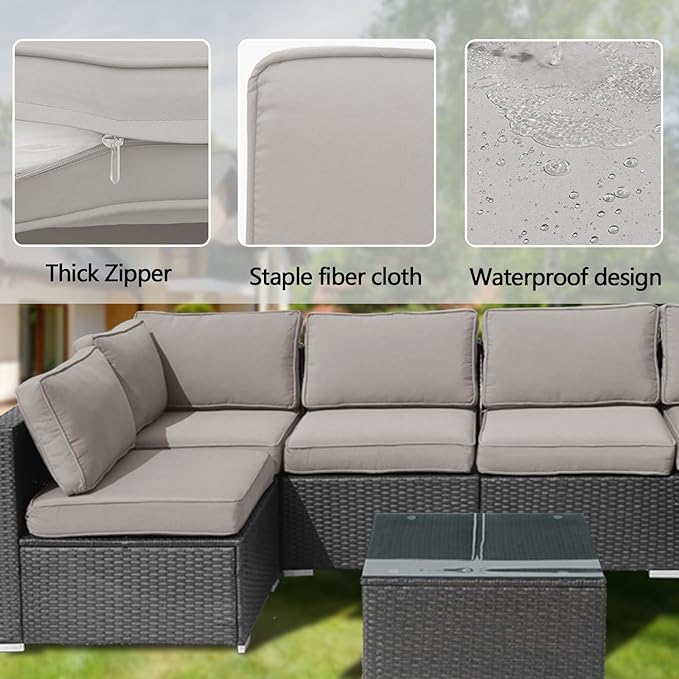 14Pieces Patio Cushion Covers Replacement,Waterproof Outdoor Cushions Covers for 6-Seaters Sofa,Slipcovers Set with Zippers,Washable Cover Only(Gray)