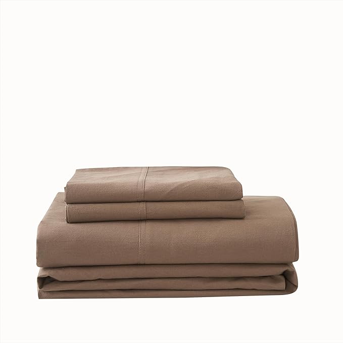 100% Cotton 6-Piece Queen Size 102" x 90" Bedding Set - Fitted Sheet, Flat Sheet & 4 Pillowcases with 17" Deep Pocket,Soft Breathable Bed Sheets for Cozy Sleep,Light Brown