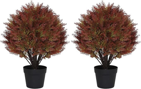 24" Faux Cedar Trees for Outdoor Planters, Artificial Topiary Ball Plants UV Resistant, Fake Bushes & Shrubs for Front Porch, Patio, Fall Decor, Set of 2