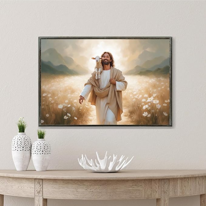 Christian Wall Art Print, Religious Scripture Biblical Decor, Faith-Based Inspirational Landscape with Cross, Digital Printed Canvas Poster for Church, Home Chapel, Prayer Room Decor