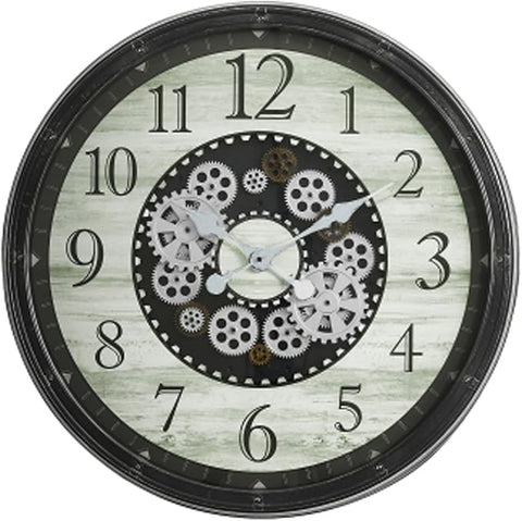 30" Farmhouse Series Wall Clock, Vintage Industrial Style, Steampunk 3D Arabic Numeral, Moving Gear Wall Decor for Living Room, Dining Room, and Entryway