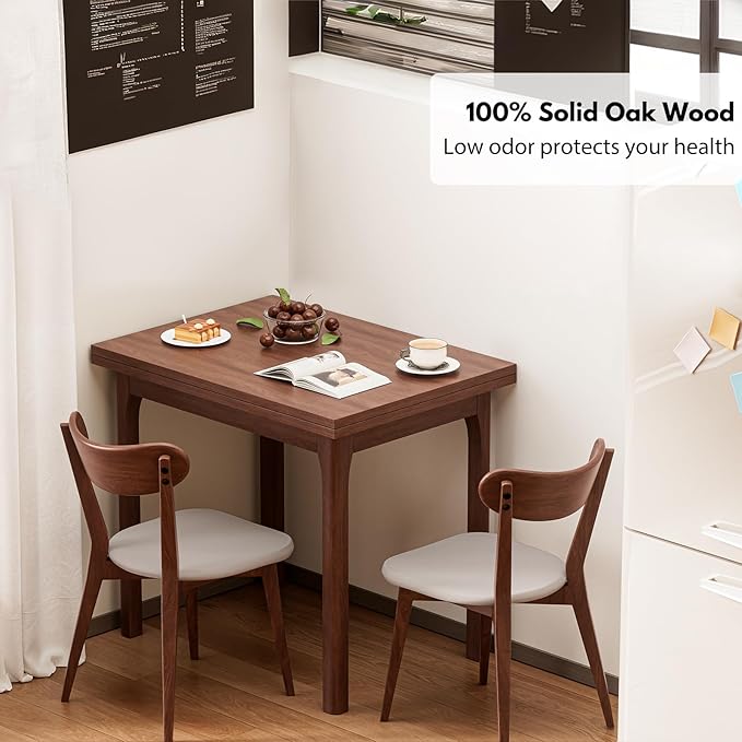 100% Solid Oak Wood Dining Room Chairs - Practical Kitchen Chairs - Wood Chair for Dining Room, Kitchen (1, Walnut with Grey Cushion)