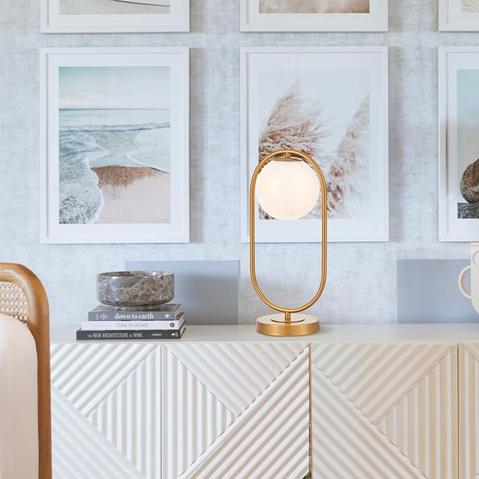 Bedside Table Lamp Modern Brass Desk Lamp with Glass Globe Mid-Centruy Table Light for Bedroom Living Room Home Office