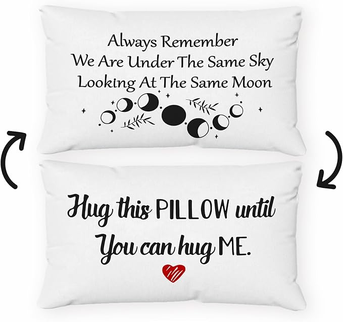 Long Distance Relationship Gifts Always Remember We are Under The Same Sky Reversible Decor Throw Pillow Case Decor for Home Bedroom,12''x20''Pillow case, Great Gift for Boyfriend, Girl (beige)