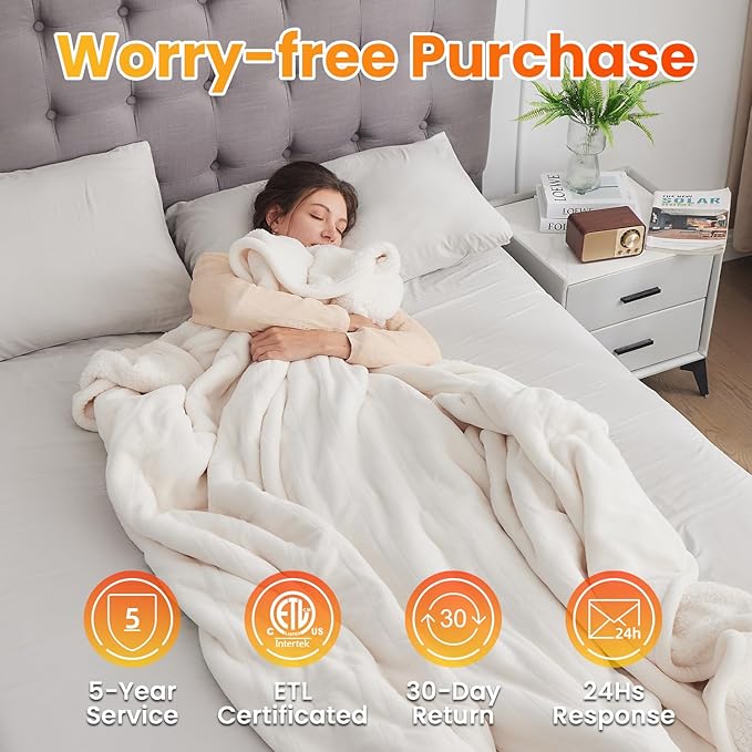 WOOMER Electric Heated Blanket Full Size, Soft Flannel Fast Heating Blanket, Purple Color, 77"x 84", 10 Heating Levels & 0.5-12H Auto Off, Over-Heat Protection