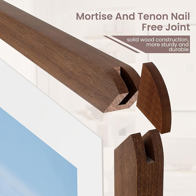 24x30 Frame - Solid Walnut Wood 24''x30'' Poster Frame, 24x30 Puzzle Frame With Mat For 18x24, Tempered Glass and Hanging Hardware Included, Minimalist 24 x 30 Poster Frame Wood, Natural Walnut
