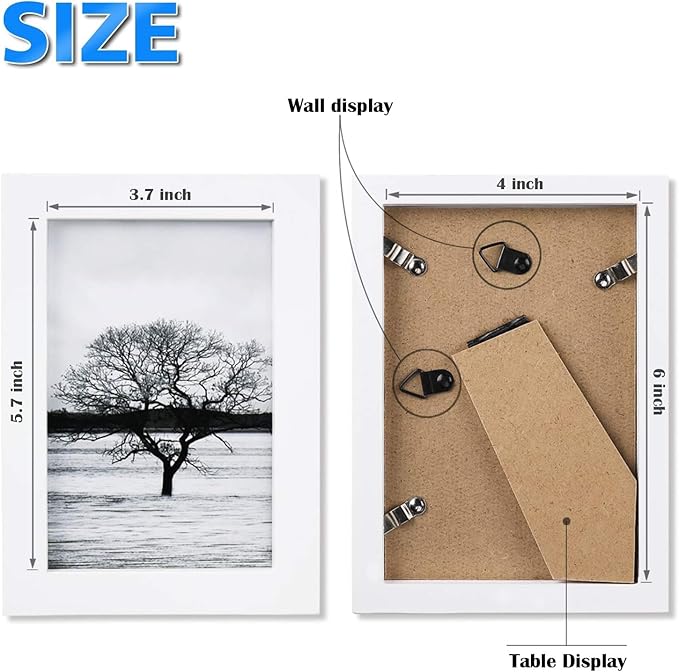 Egofine 4x6 Picture Frames Set of 6 - Made of Solid Wood Covered by Plexiglass for Table Top Display and Wall Mounting photo frame White
