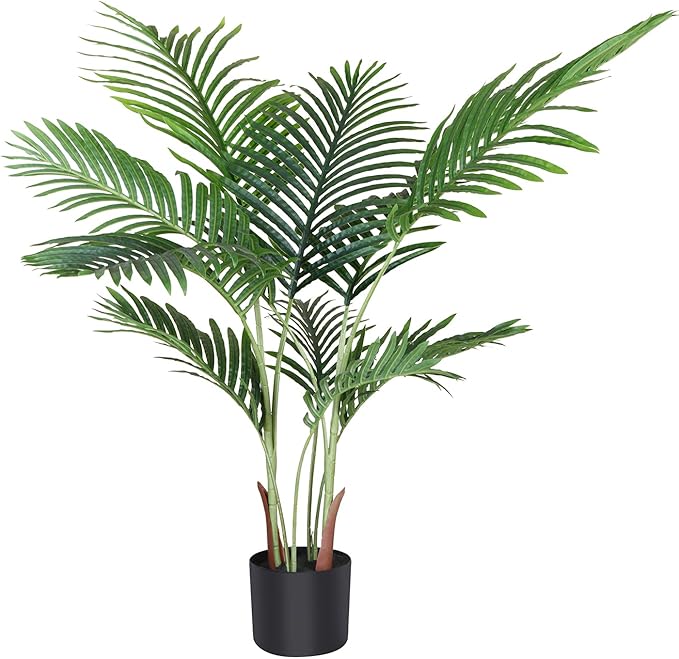 Fopamtri Artificial Areca Palm Plant 3.6 Feet Fake Palm Tree with 10 Trunks Faux Tree for Indoor Outdoor Modern Decor Feaux Dypsis Lutescens Plants in Pot for Home Office, Decor Pot is NOT Included