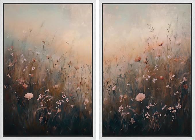 MUDECOR Framed Canvas Print Wall Art Forest and Lake Landscape Vintage Nature Scenery Illustrations Modern Art Decorative Bohemian Chic for Living Room, Bedroom, Office - 24"x36"x2 White