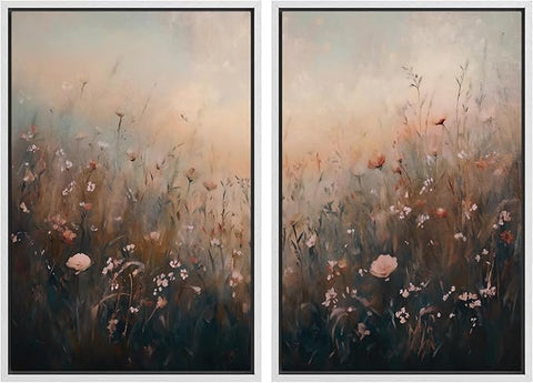 MUDECOR Framed Canvas Print Wall Art Forest and Lake Landscape Vintage Nature Scenery Illustrations Modern Art Decorative Bohemian Chic for Living Room, Bedroom, Office - 24"x36"x2 White