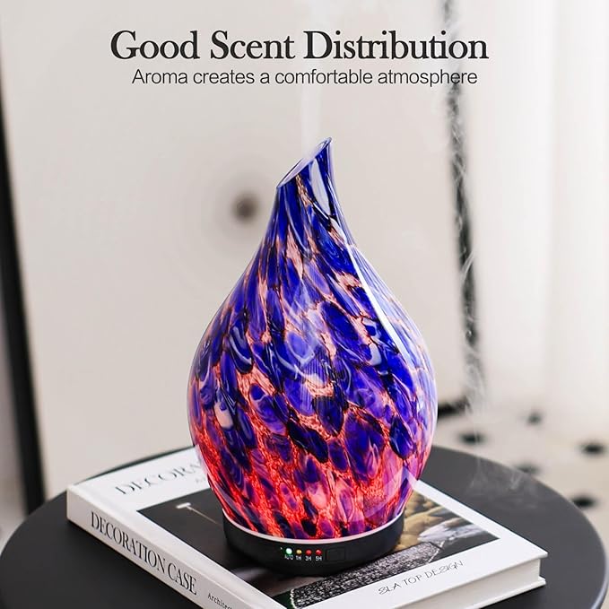 Porseme 280ml Essential Oil Diffuser Glass Color Changing Aroma Air Diffusers Aromatherapy Ultrasonic Cool Mist Humidifier 7 Running Hours Waterless Auto-Off for Sleeping, Yoga, Office (Deep Blue)