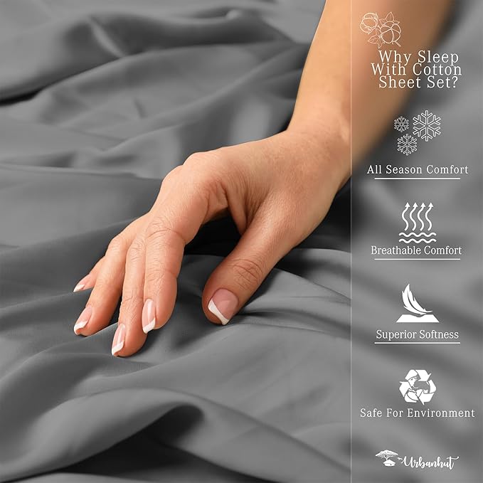 URBANHUT 700 Thread Count Egyptian Cotton Sheets California King Size, 4Pc Sheet Set Luxury Bed Sheets for Cal King Size Bed, Sateen Weave Hotel Sheets, 16'' Elasticized Deep Pocket - Dark Grey