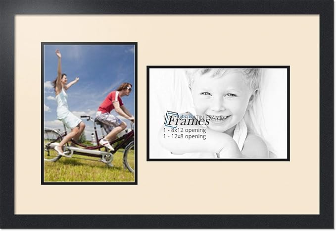 Art to Frames Double-Multimat-777-825/89-FRBW26079 Collage Photo Frame Double Mat with 2-8x12 Openings and Satin Black Frame
