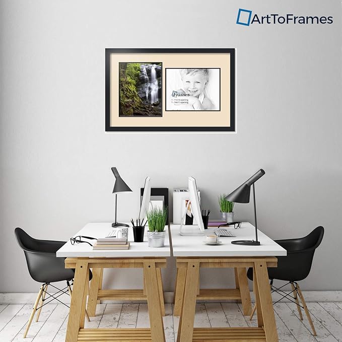 ArtToFrames Collage Photo Frame Double Mat with 2 - 11x14 Openings and Satin Black Frame