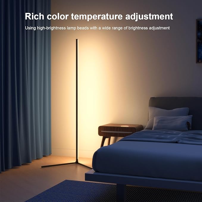 Corner Floor Lamp, 60”Smart RGB LED Floor Lamp with App and Remote Control,High Brightness Led,16 Million Colors, Music Sync, Timer Setting, Mood Lighting,Ideal for Living Rooms, Bedrooms.