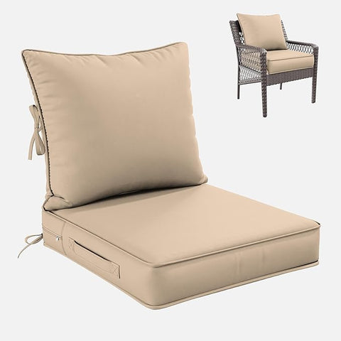 Premium Outdoor Seat Cushion Chair Cushions for Patio Furniture 22 L X 24 W X 4 H Waterproof & Fade Resistant Deep Seat and Backrest Cushion Set with Removable Covers for Chair, Sofa