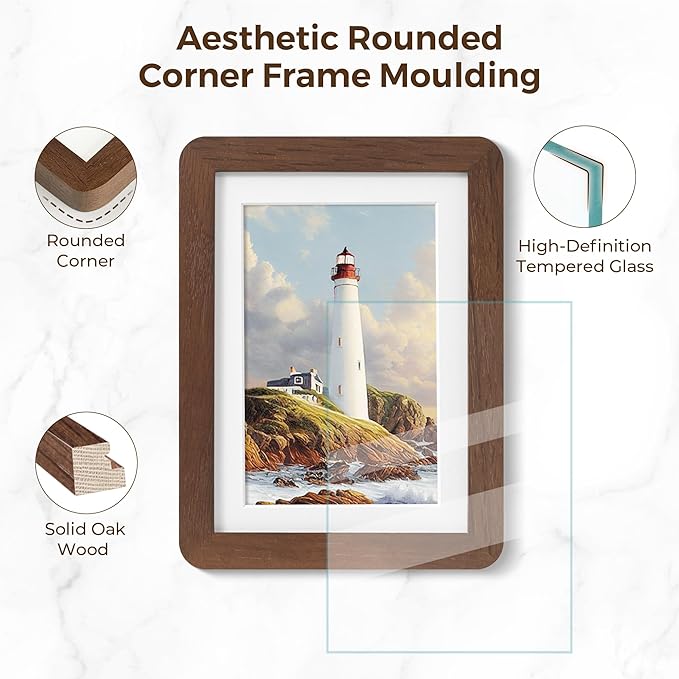11x14 Picture Frame, Solid Oak Wood Frame 11 x 14 for Wall, Rustic Wooden Frames 11 by 14 with Tempered Glass, 11x14 Frame with Mat for 8x10, Home Decor Photo Frames 11"x14", Walnut Color, 1 Pack