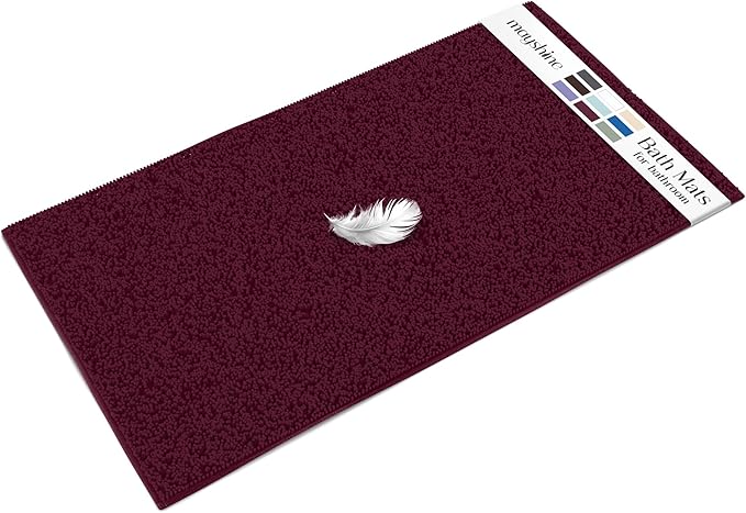 MAYSHINE Plush Shaggy Chenille Bath Mat | Extra Soft, Super Absorbent, Non-Slip Bathroom Rug | Fluffy Microfiber, Area Rug Sets for Bathroom Floor, Kitchen, Living Room | 47"x27" | Burgundy
