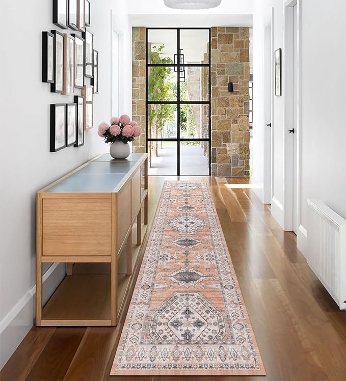 vivorug Runner Rug 2'x8' Vintage Washable Non-Slip Runners for Hallways Kitchen Entryway Laundry Room Carpet Hallway Runner Orange