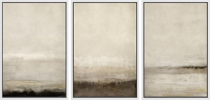 SIGNWIN Framed Canvas Print Wall Art Set Misty Horizons Tranquil Scenery in Monochrome Abstract Modern Art Bohemian Decorative for Living Room, Bedroom, Office - 24"x36"x3 White