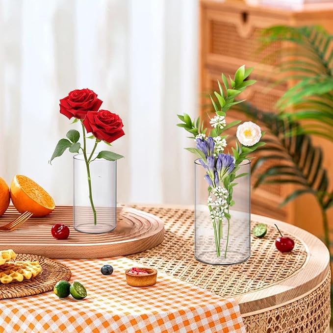 32 Pack Acrylic Vases, 6 inch and 4 inch Clear Cylinder Acrylic Plastic Flower Vase Bulk Unbreakable Plastic Vases for Centerpiece Home Wedding Decor (16pcs 6in +16pcs 4in)
