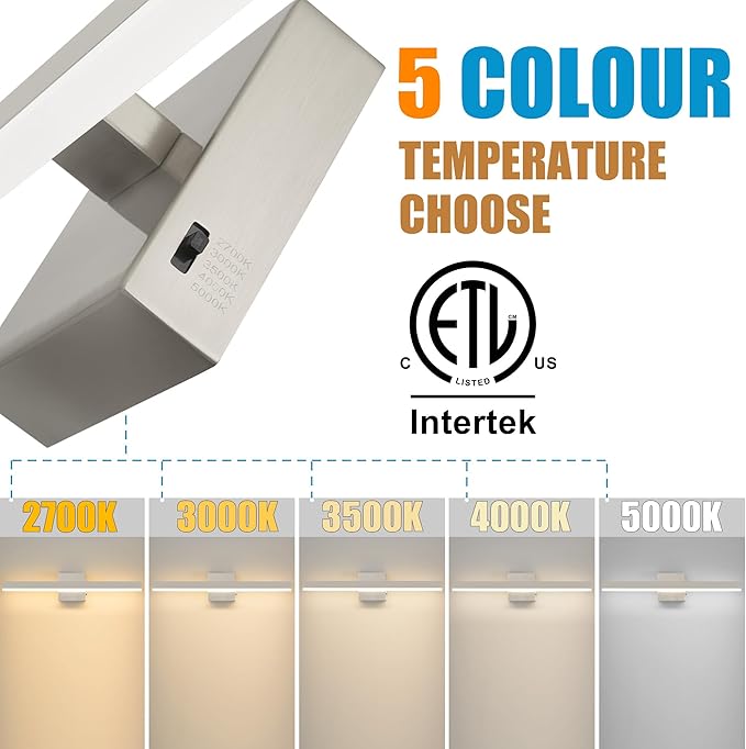 Nickel Bathroom Vanity Light 23.6 inch, 14W Dimmable 5CCT LED Bathroom Light Fixture Over Mirror Restroom-ETL Certificated